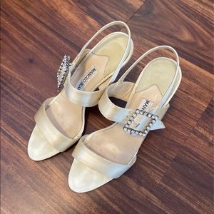 Manolo Blahnik Silk Jeweled Heels